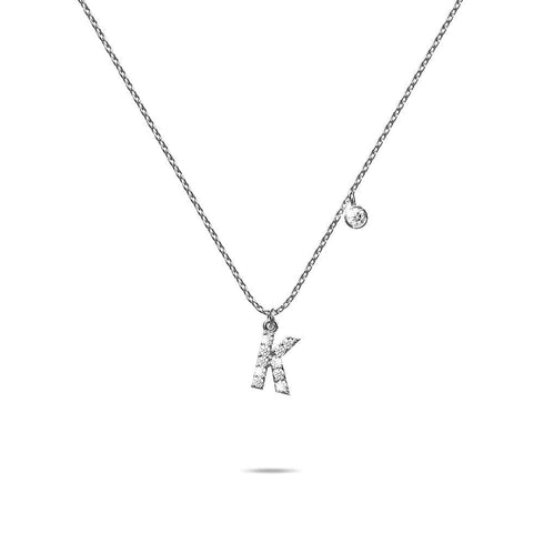 Solid 925 Sterling Silver Initial Crystal Personalised Alphabet Letter Necklace Silver